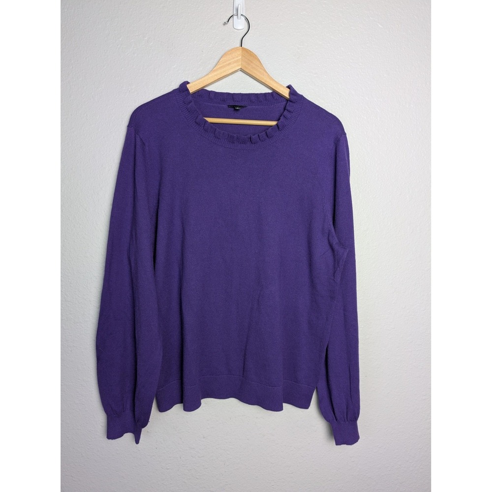 Talbots Sweater Pullover Womens XL Purple Crew Neck Lightweight Ruffle